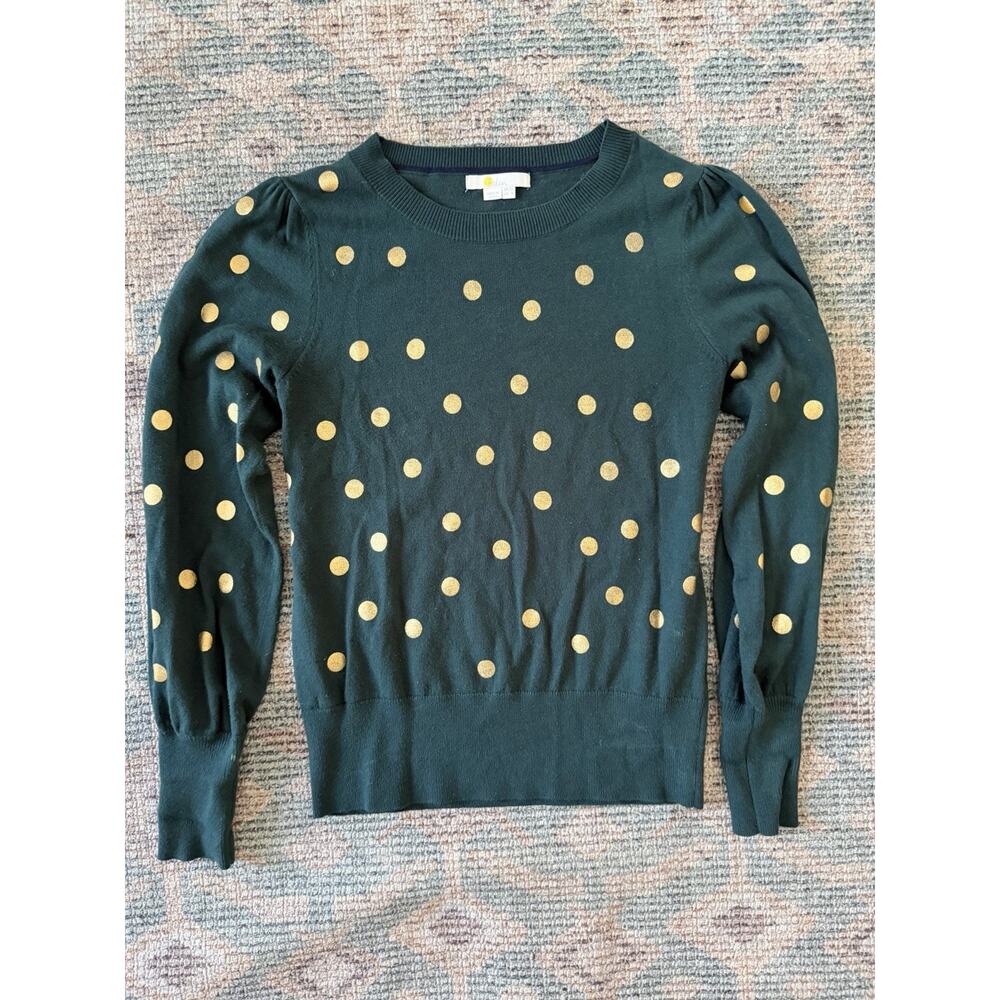 Boden Green Gold Polka Dot Sweater Womens US 6 UK 10 Puff Sleeve Knit Top